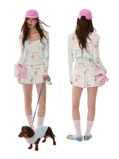 sancco house Beaded Puppy Colorblock Heart Cardigan Women&