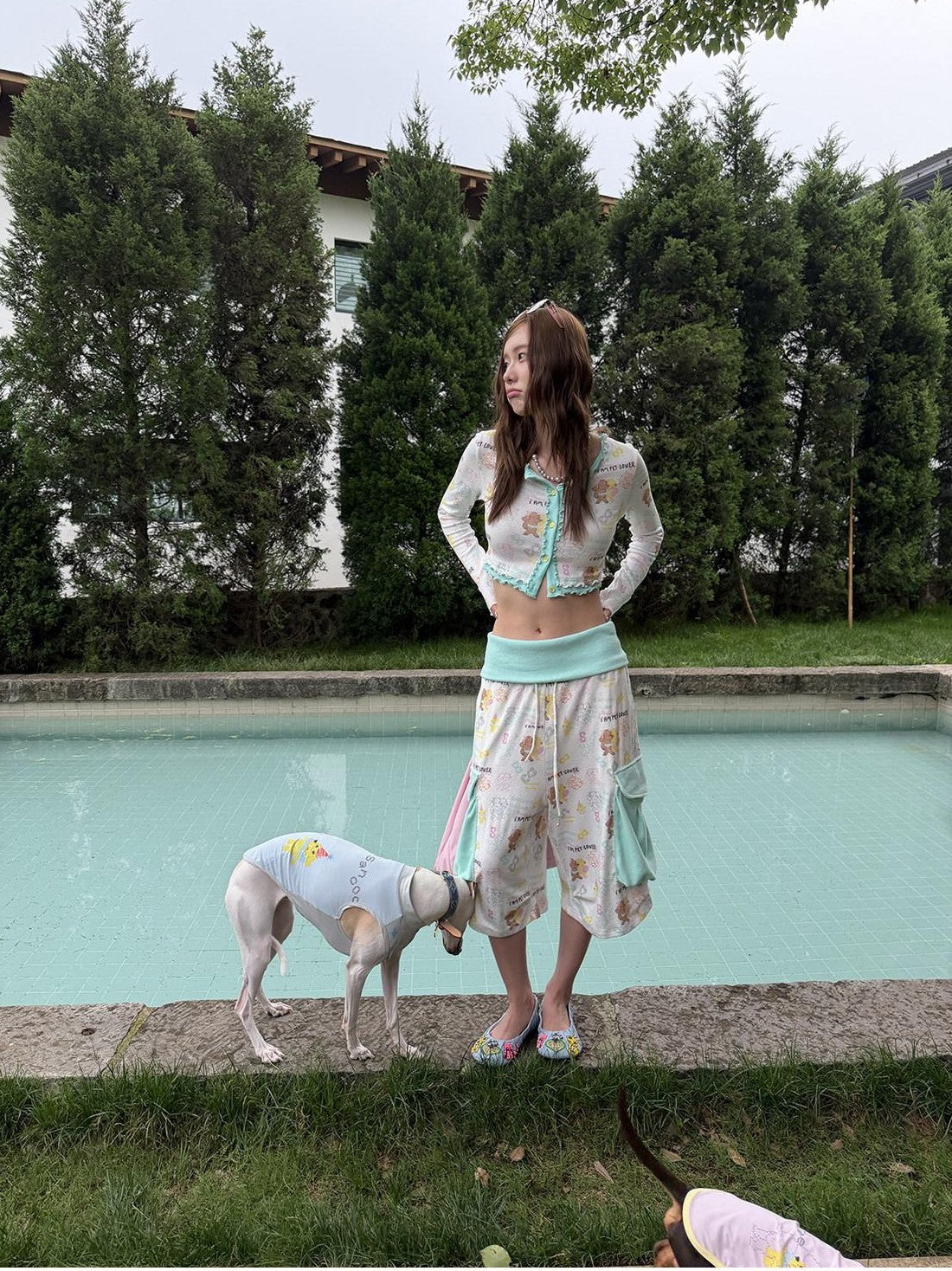sancco house Beaded Puppy Heart Knit Contrast Women&
