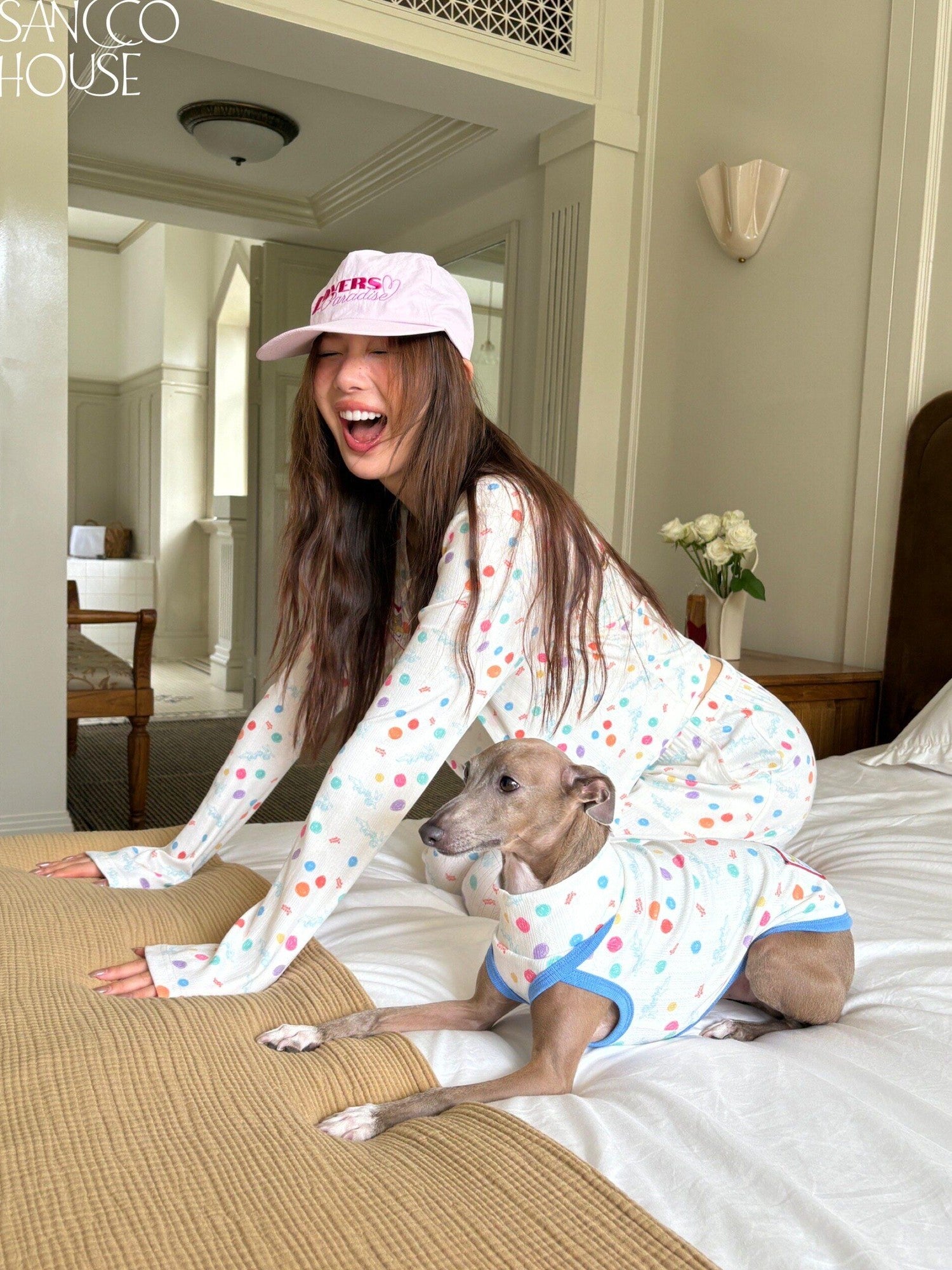 sancco house Beige Angel Puppy Colorful Polka Dot Print Women&