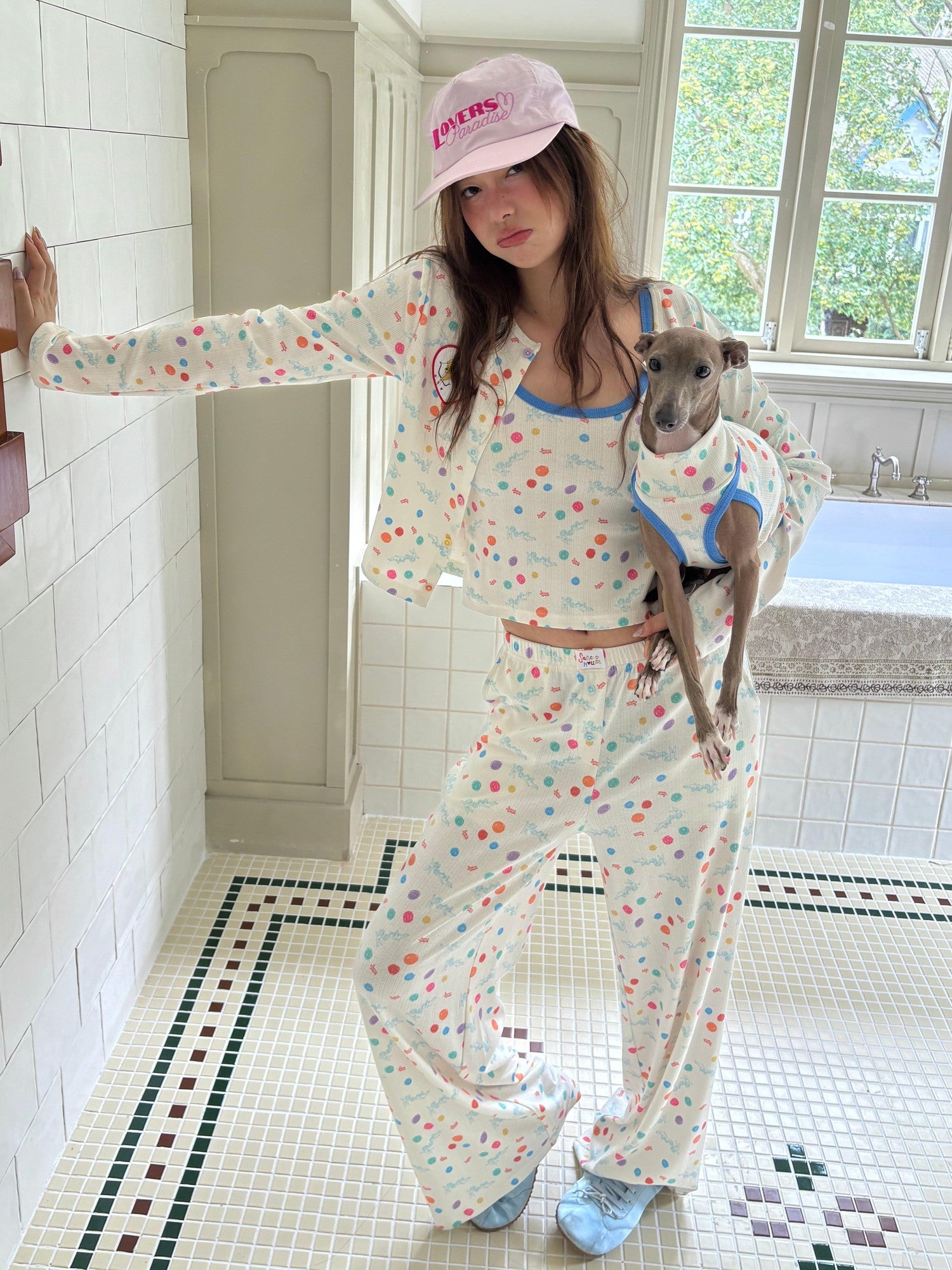 sancco house Beige Angel Puppy Colorful Polka Dot Print Women&
