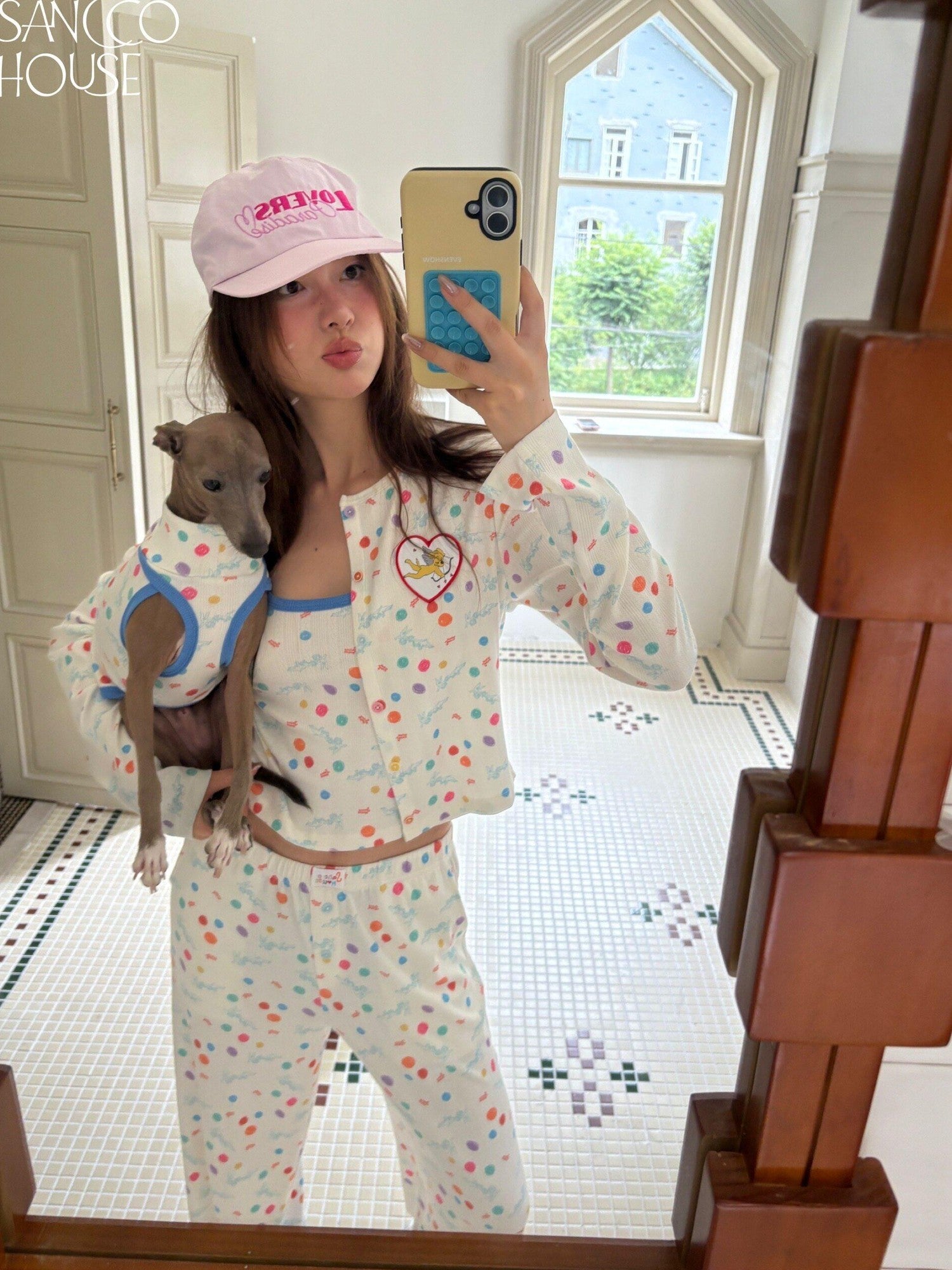 sancco house Beige Angel Puppy Colorful Polka Dot Print Women&