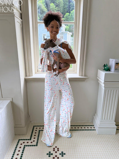 sancco house Beige Angel Puppy Colorful Polka Dot Print Women&