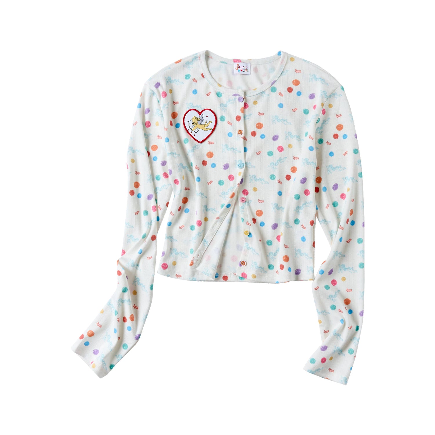 sancco_house_Beige_Polka_Dot_Angel_Puppy_Buttoned_Crewneck_Women&