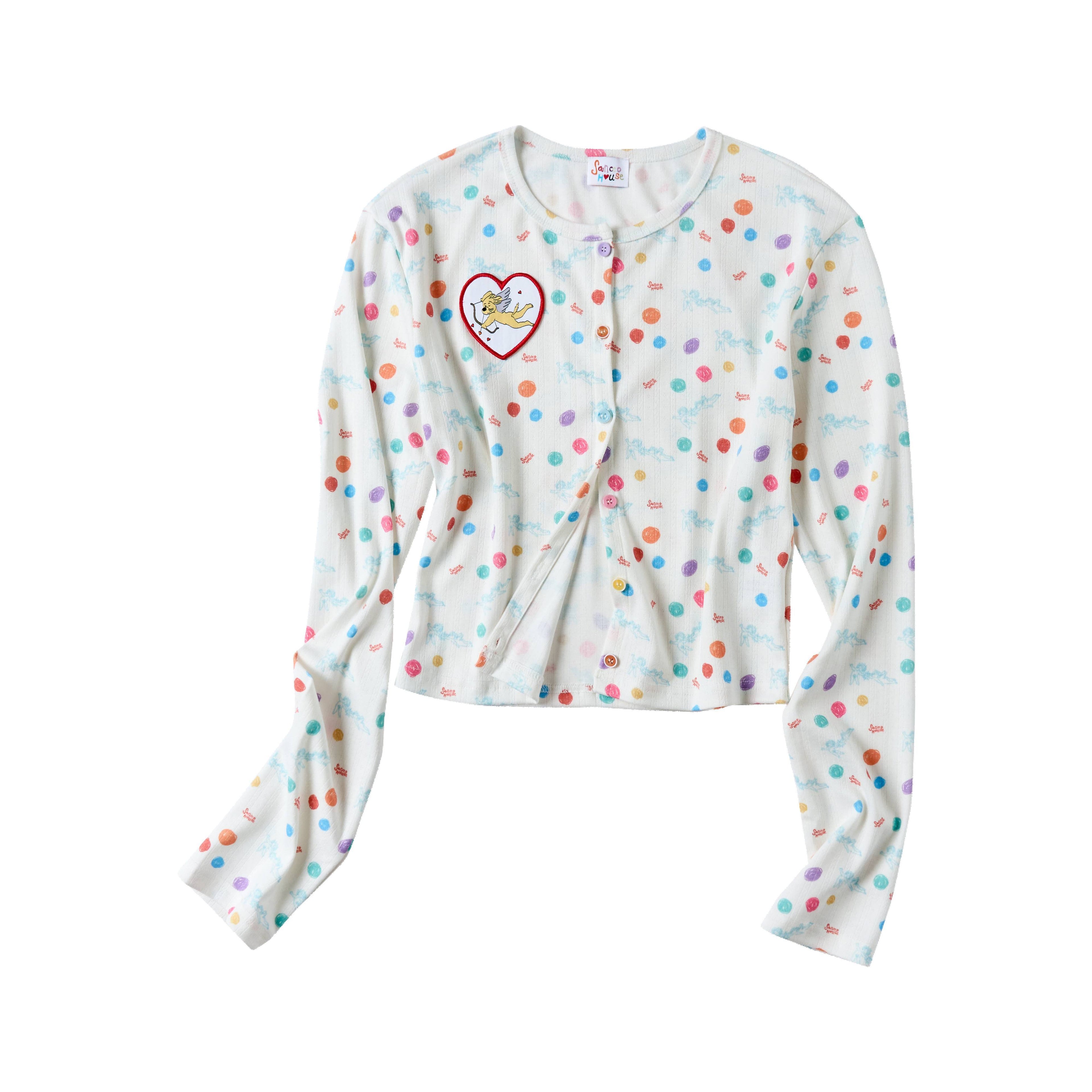 sancco_house_Beige_Polka_Dot_Angel_Puppy_Buttoned_Crewneck_Women&