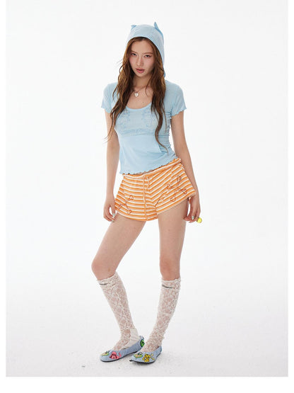 sancco house Bone Hotfix Rhinestone Striped Drawstring Women&