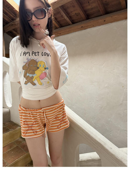 sancco house Bone Hotfix Rhinestone Striped Drawstring Women&