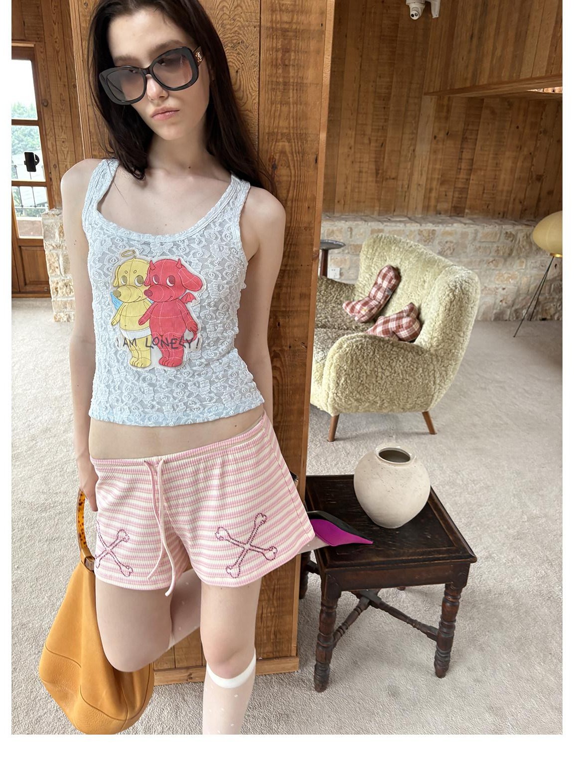 sancco house Bone Hotfix Rhinestone Striped Drawstring Women&