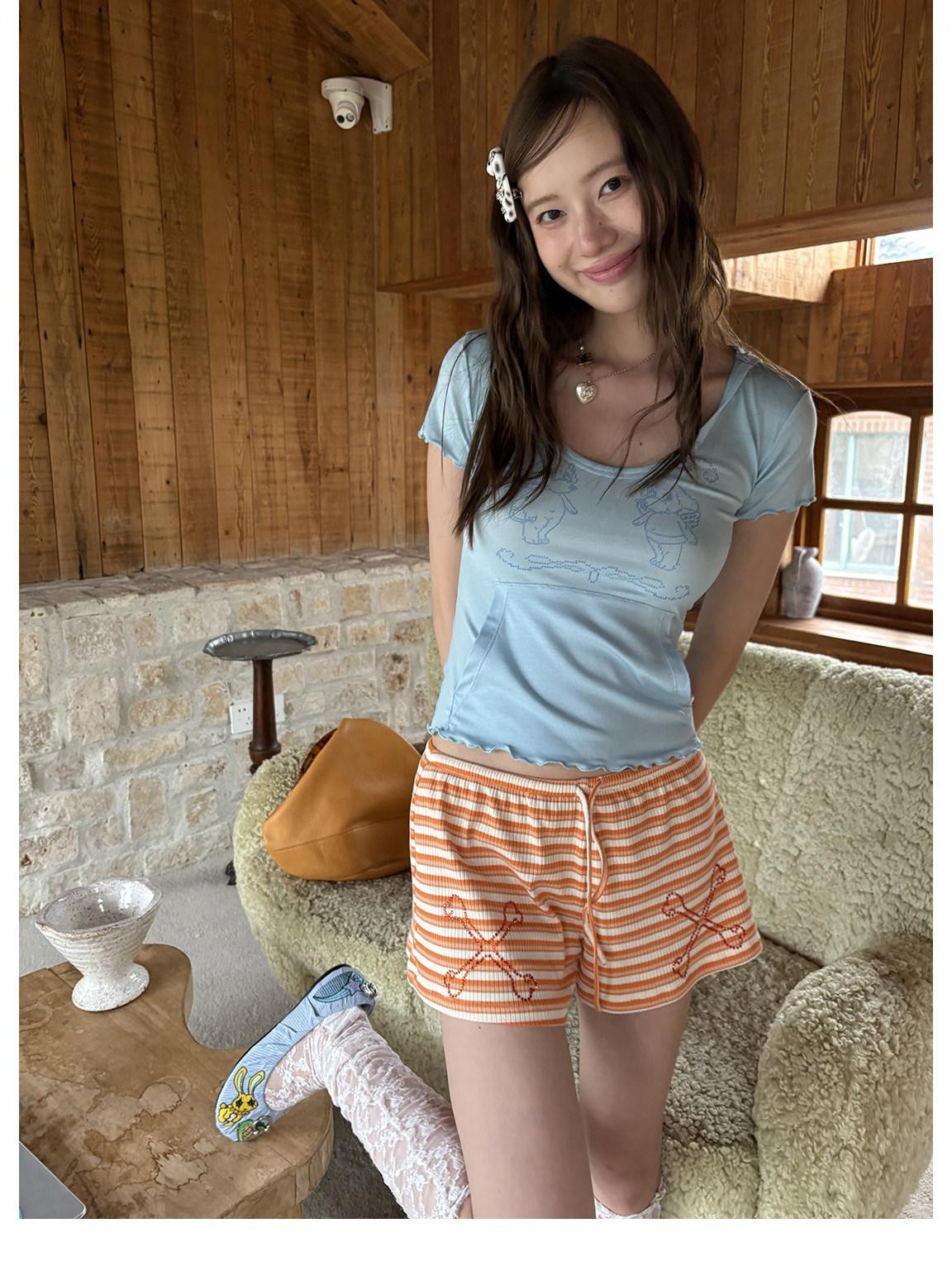 sancco house Bone Hotfix Rhinestone Striped Drawstring Women&