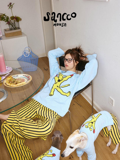 sancco house Boxing Puppy Print Colorblock Striped Women&