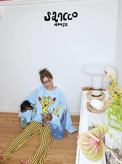sancco house Boxing Puppy Print Colorblock Striped Women&