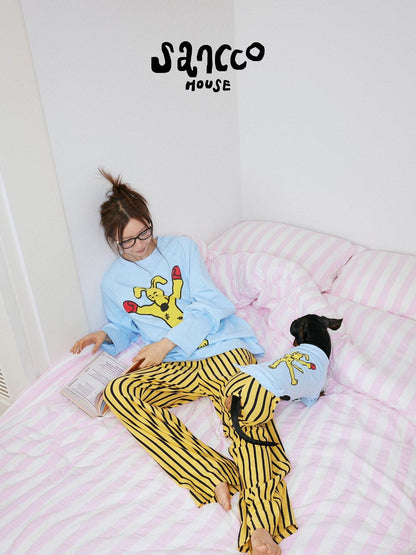 sancco house Boxing Puppy Print Colorblock Striped Women&