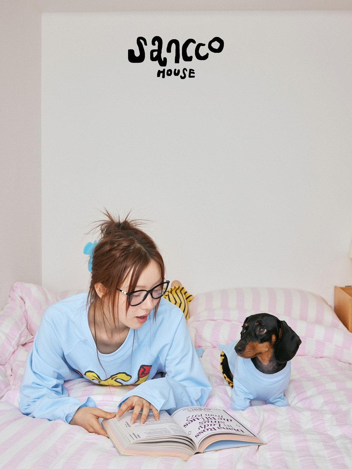 sancco house Boxing Puppy Print Colorblock Striped Women&