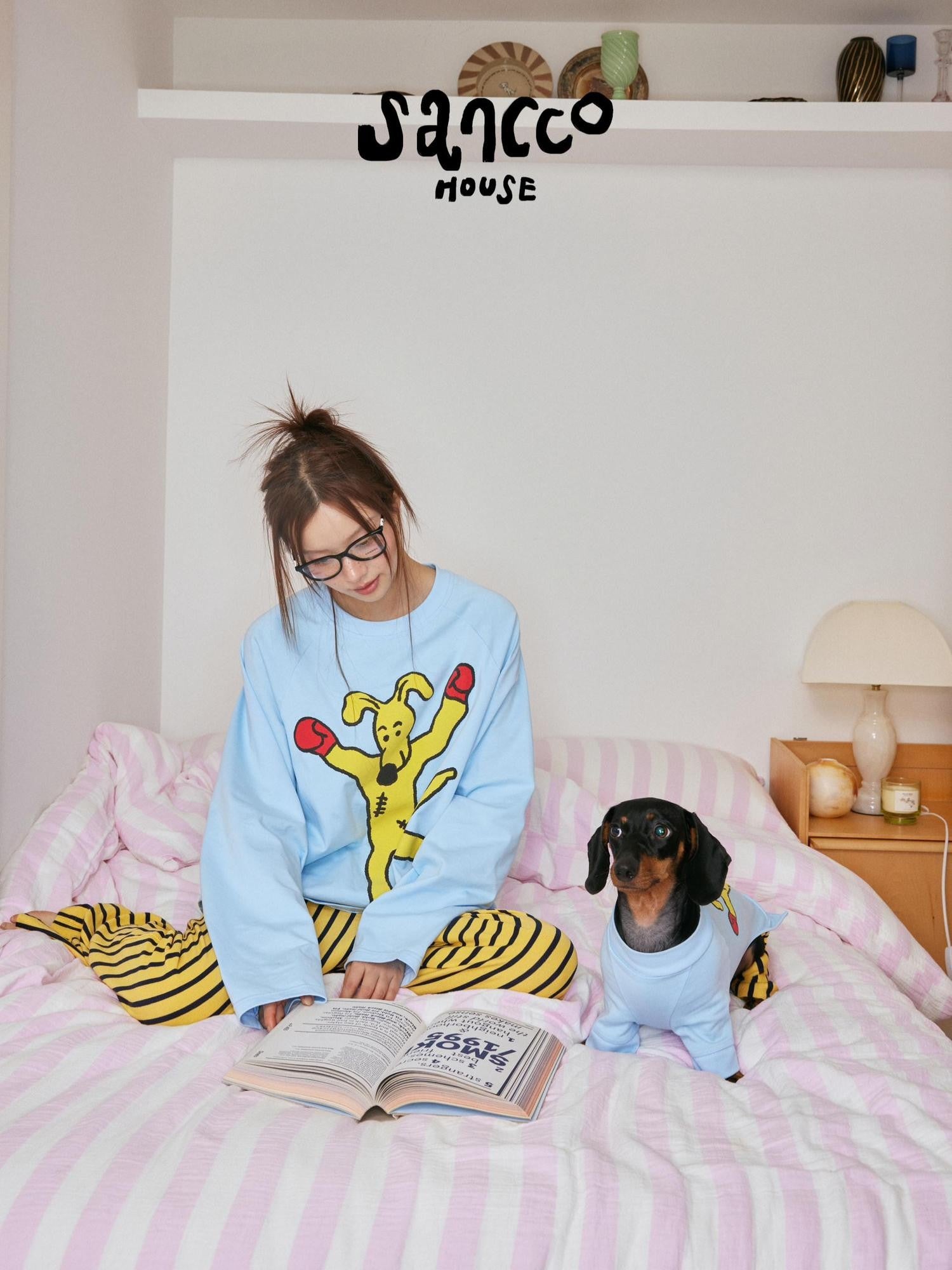 sancco house Boxing Puppy Print Colorblock Striped Women&