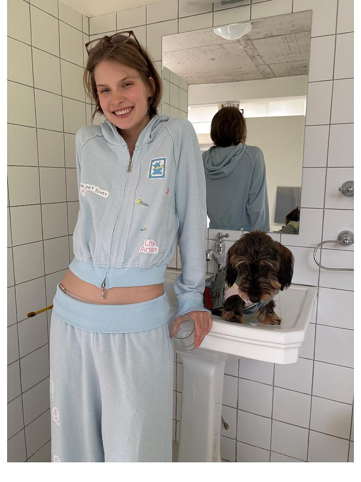 sancco house Cartoon Dog Sticker Print Terry Cloth Women&
