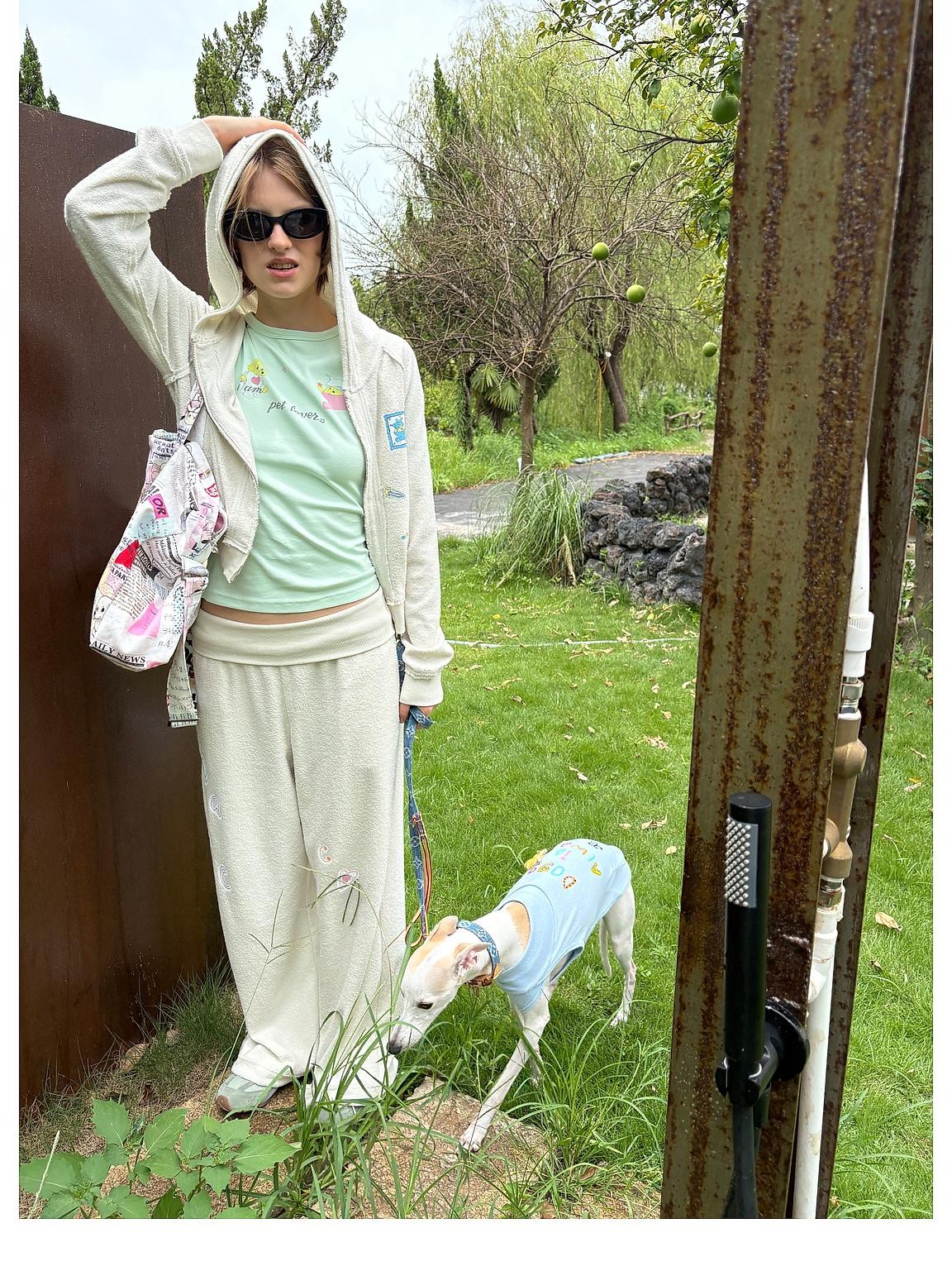sancco house Cartoon Dog Sticker Print Terry Cloth Women&