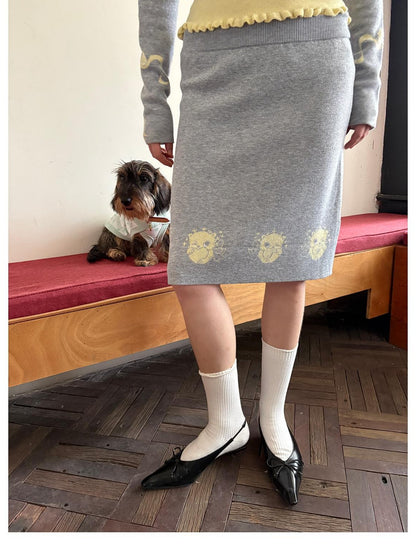 sancco house Cat Jacquard Colorful Wool Blend Cardigan Camisole Skirt Bow Women&
