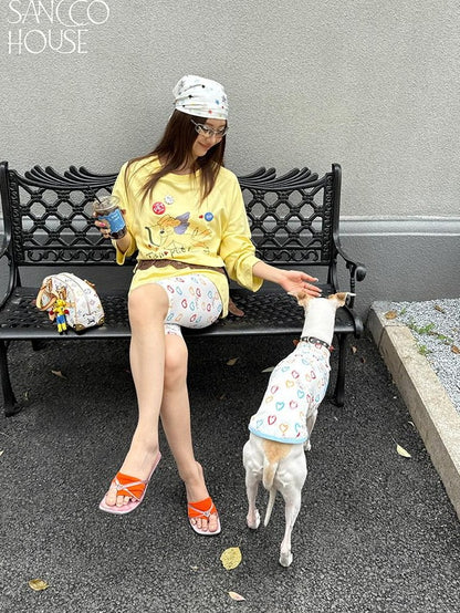 sancco house Chick Yellow 3d Applique Print Women&