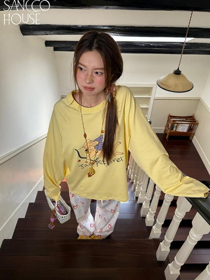 sancco house Chick Yellow 3d Applique Print Women&