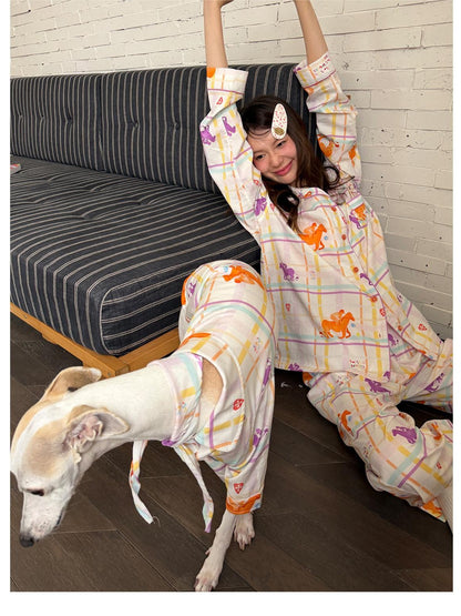 sancco house Circus Puppy Plaid Shirt Collar Women&