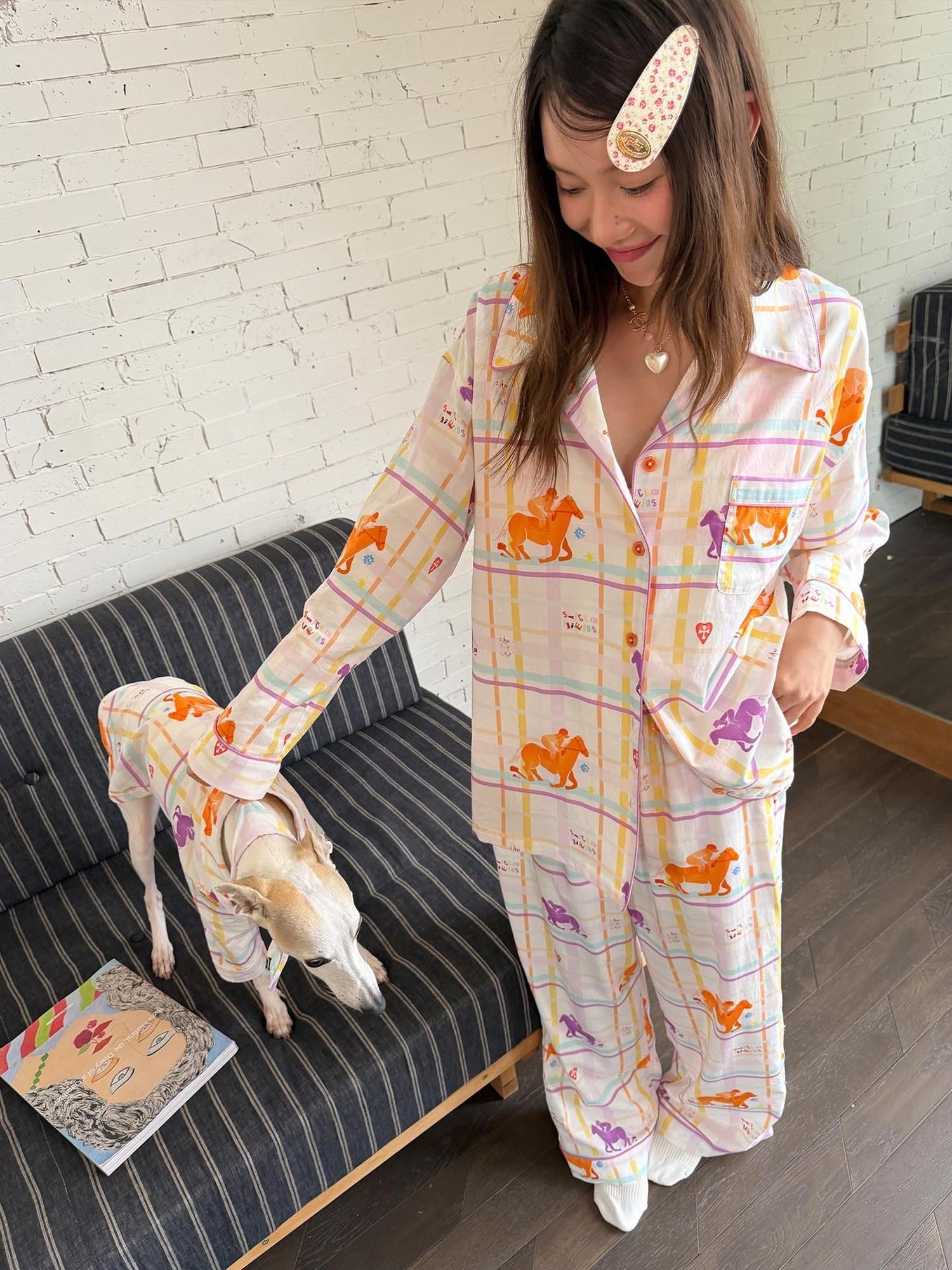 sancco house Circus Puppy Plaid Shirt Collar Women&