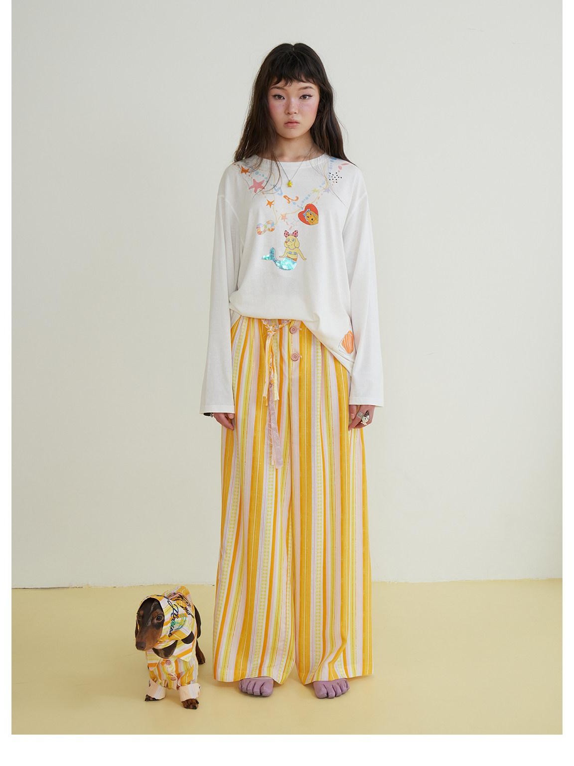 sancco house Coconut Tree Cutout Embroidered Stripes Women&
