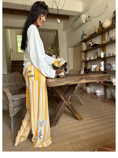 sancco house Coconut Tree Cutout Embroidered Stripes Women&