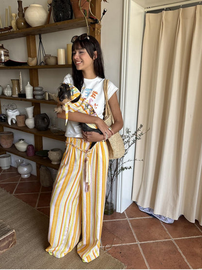 sancco house Coconut Tree Cutout Embroidery Striped Women&