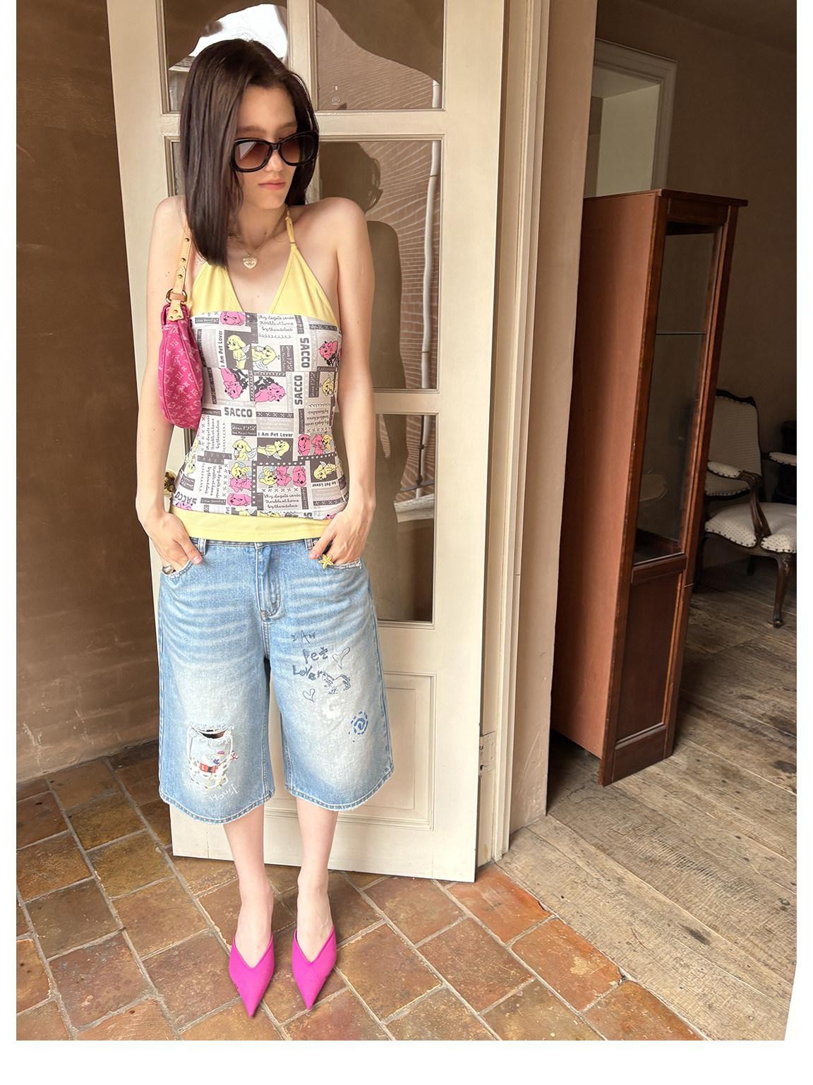 sancco house Colorblock Illustration Adjustable High Stretch Women&