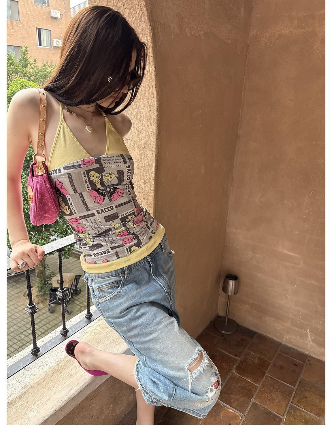 sancco house Colorblock Illustration Adjustable High Stretch Women&