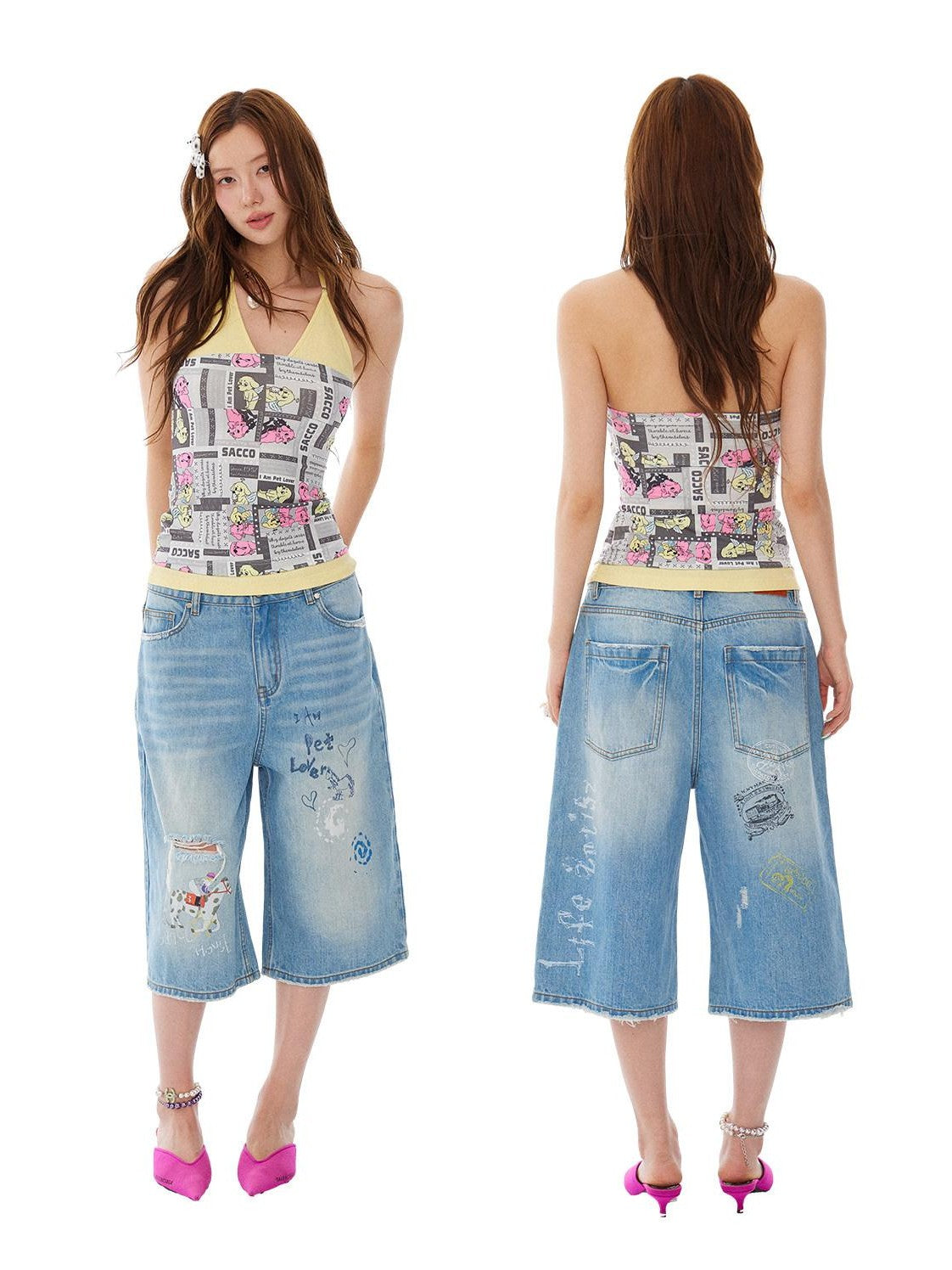 sancco house Colorblock Illustration Adjustable High Stretch Women&