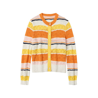 sancco_house_Colorblock_Openwork_Striped_Cardigan_Women&