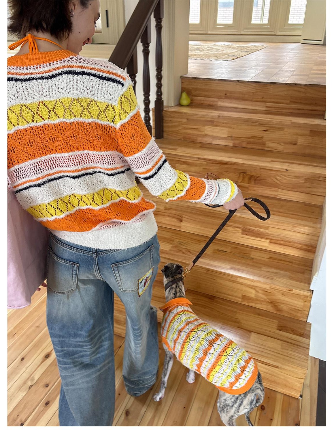 sancco house Colorblock Openwork Striped Cardigan Women&