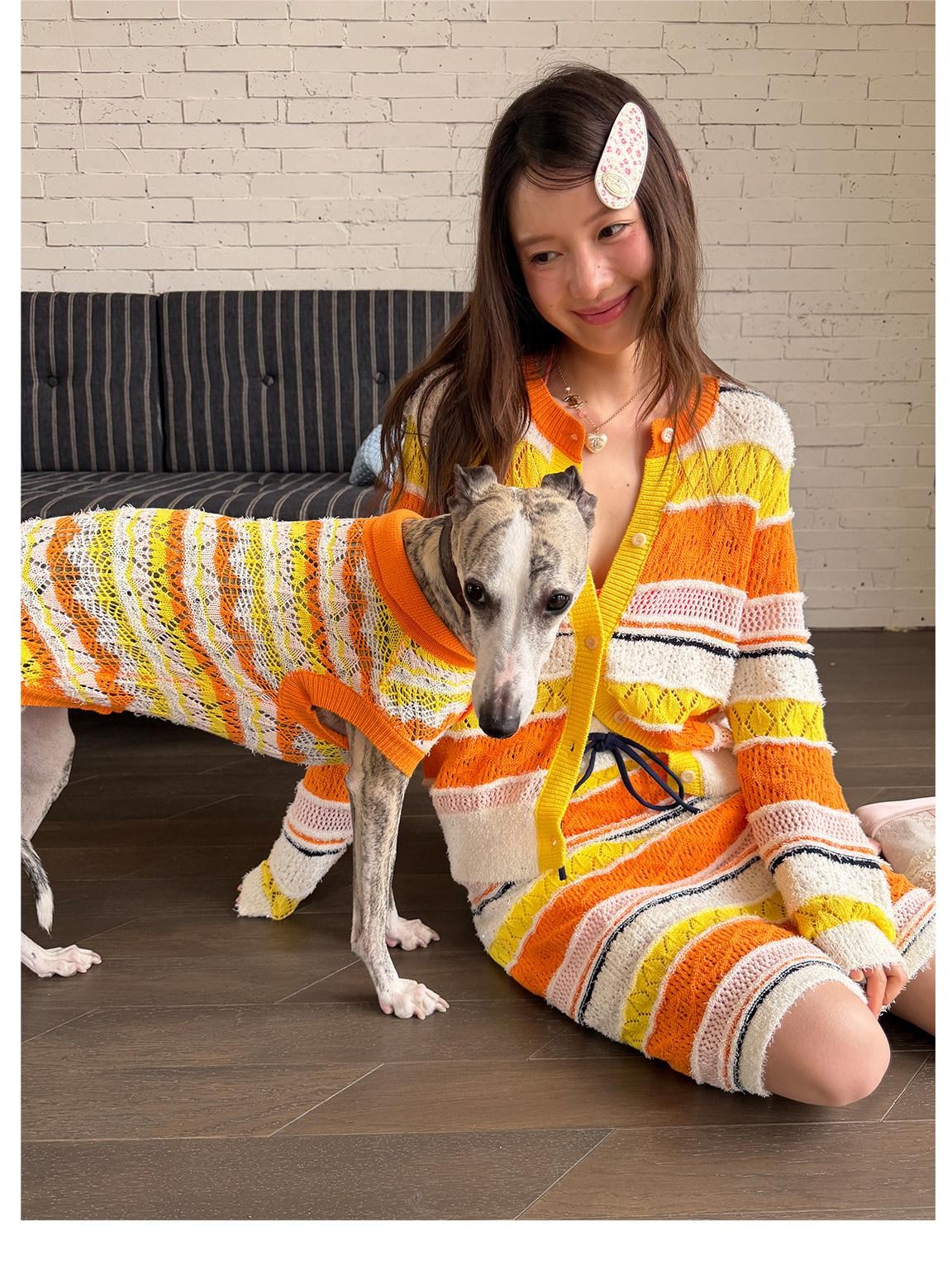 sancco house Colorblock Openwork Striped Cardigan Women&