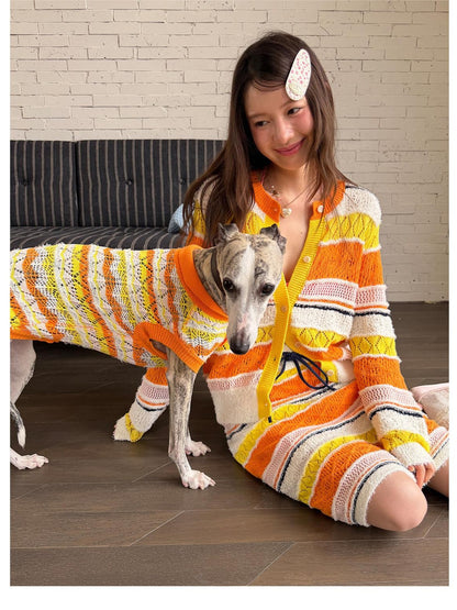 sancco house Colorblock Openwork Striped Cardigan Women&