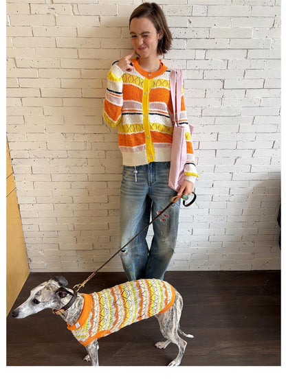 sancco house Colorblock Openwork Striped Cardigan Women&