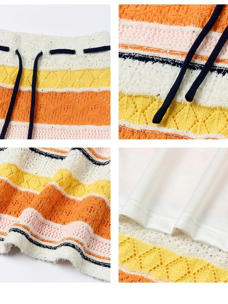 sancco house Colorblock Openwork Striped Cardigan Women&