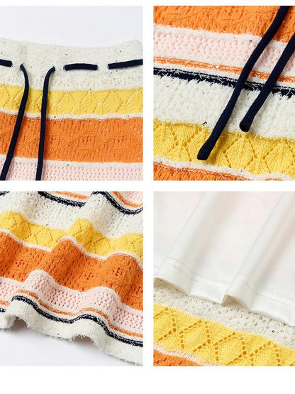 sancco house Colorblock Openwork Striped Cardigan Women&