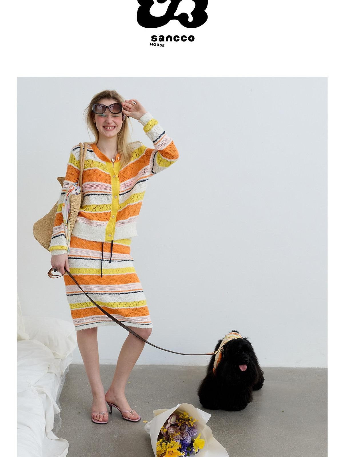 sancco house Colorblock Openwork Striped Cardigan Women&