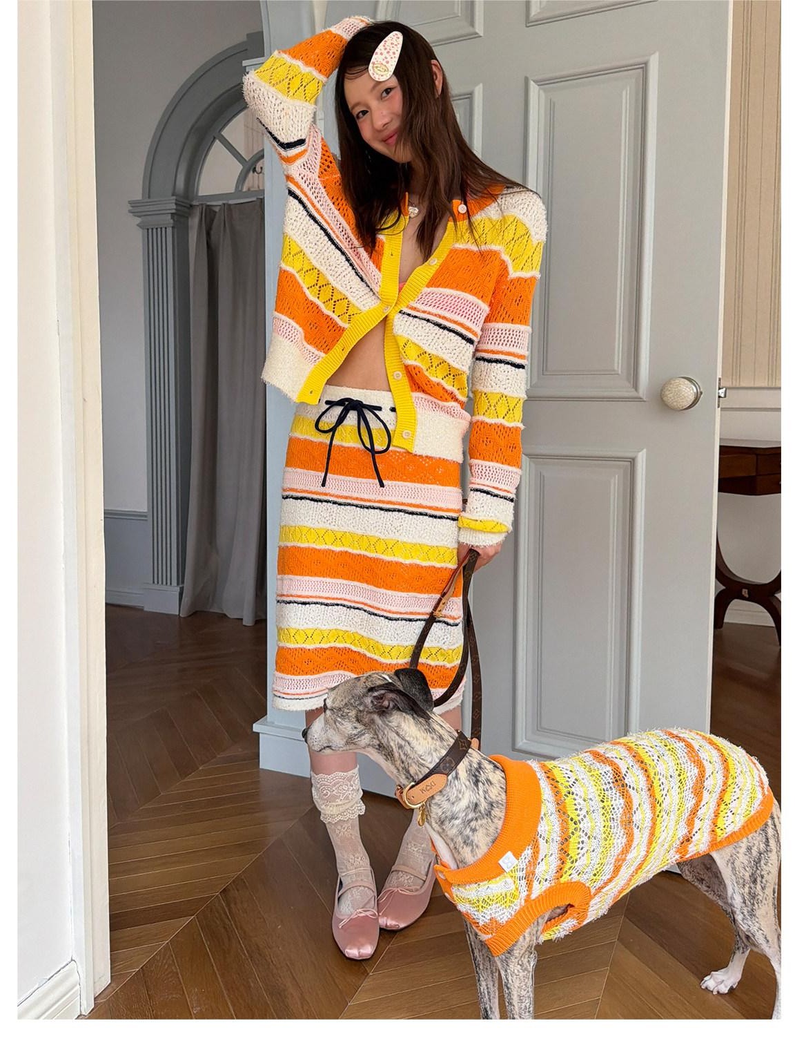sancco house Colorblock Openwork Striped Cardigan Women&