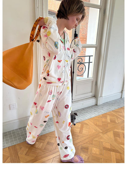 sancco house Colorful Badge Print Hooded Zip Loose Women&