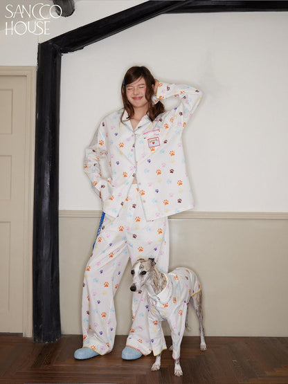 sancco house Colorful Cat Paw Print Embroidered Women&