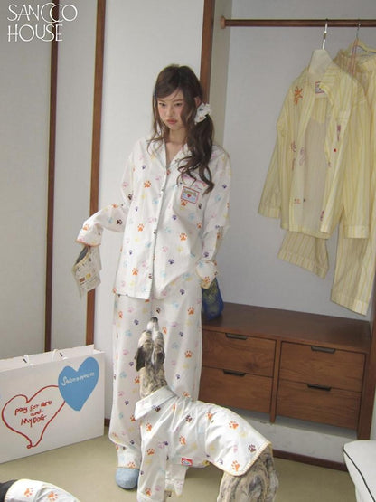 sancco house Colorful Cat Paw Print Embroidered Women&