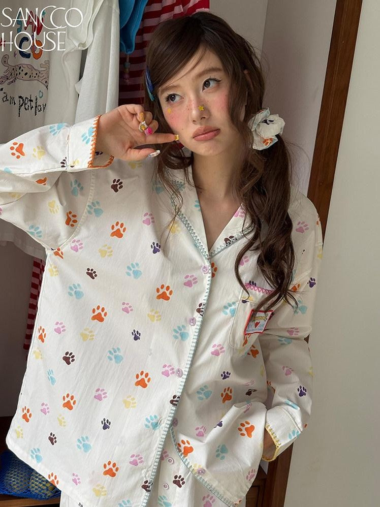 sancco house Colorful Cat Paw Print Embroidered Women&