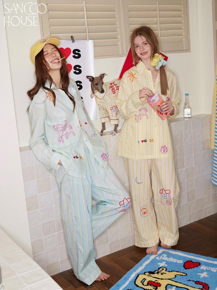 sancco house Colorful Embroidered Striped Print Women&