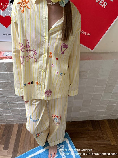 sancco house Colorful Embroidered Striped Print Women&