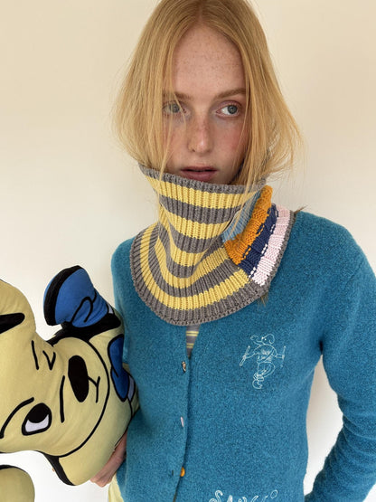 sancco house Colorful Patchwork Striped Knit Pullover Women&