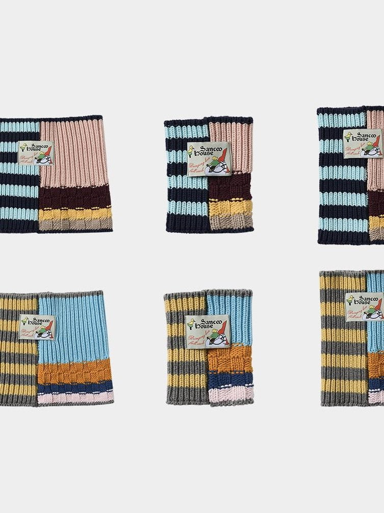 sancco house Colorful Patchwork Striped Knit Pullover Women&