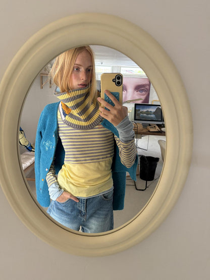 sancco house Colorful Patchwork Striped Knit Pullover Women&