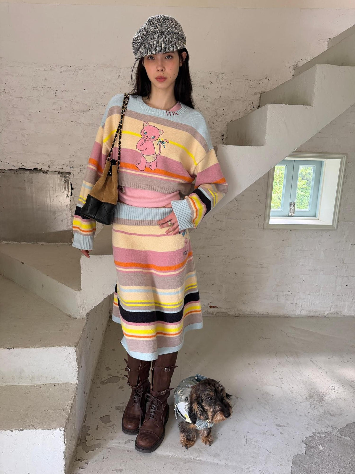 sancco house Colorful Striped Hand Stitched Cropped Women&