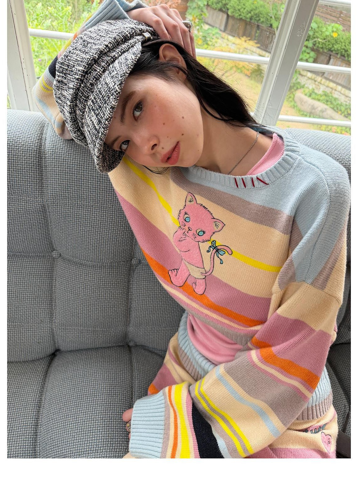 sancco house Colorful Striped Hand Stitched Cropped Women&